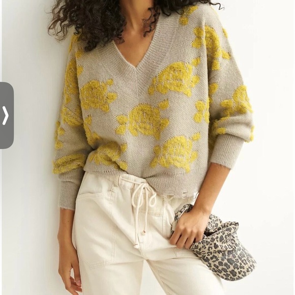 ANTHROPOLOGIE Lucila Sweater Floral Yellow Tan Distressed size small - Picture 6 of 6